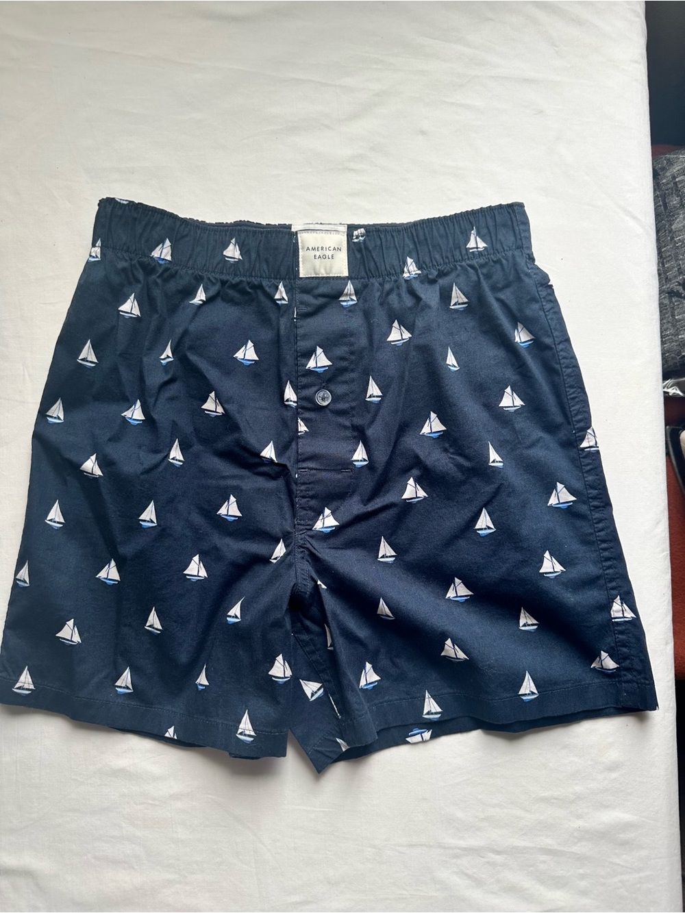 NWT American Eagle Navy Blue Sailboat Print Stretch Boxer Shorts Size XS